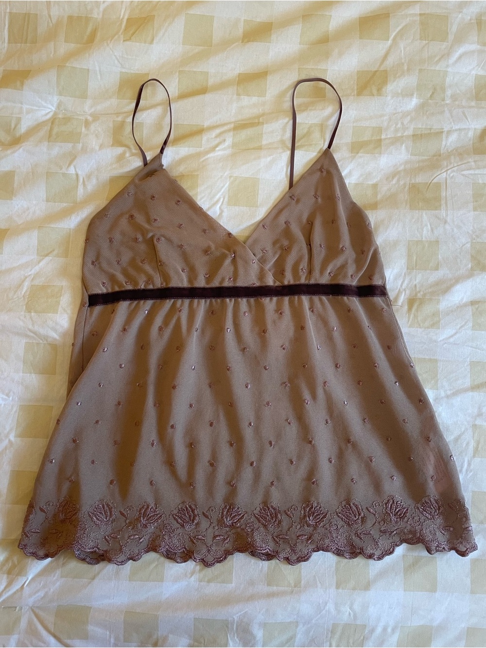 Zara Brown Embroidered Lace-Trim Camisole
